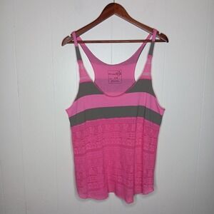 Free People We The Free Tank Top Womens Size L Pink Gray Lace Striped Scoop Neck